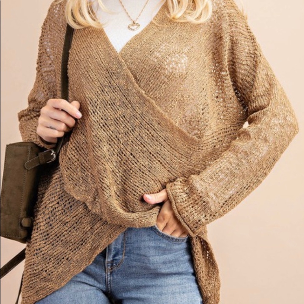 Surplice Knit Long Sleeve Sweater